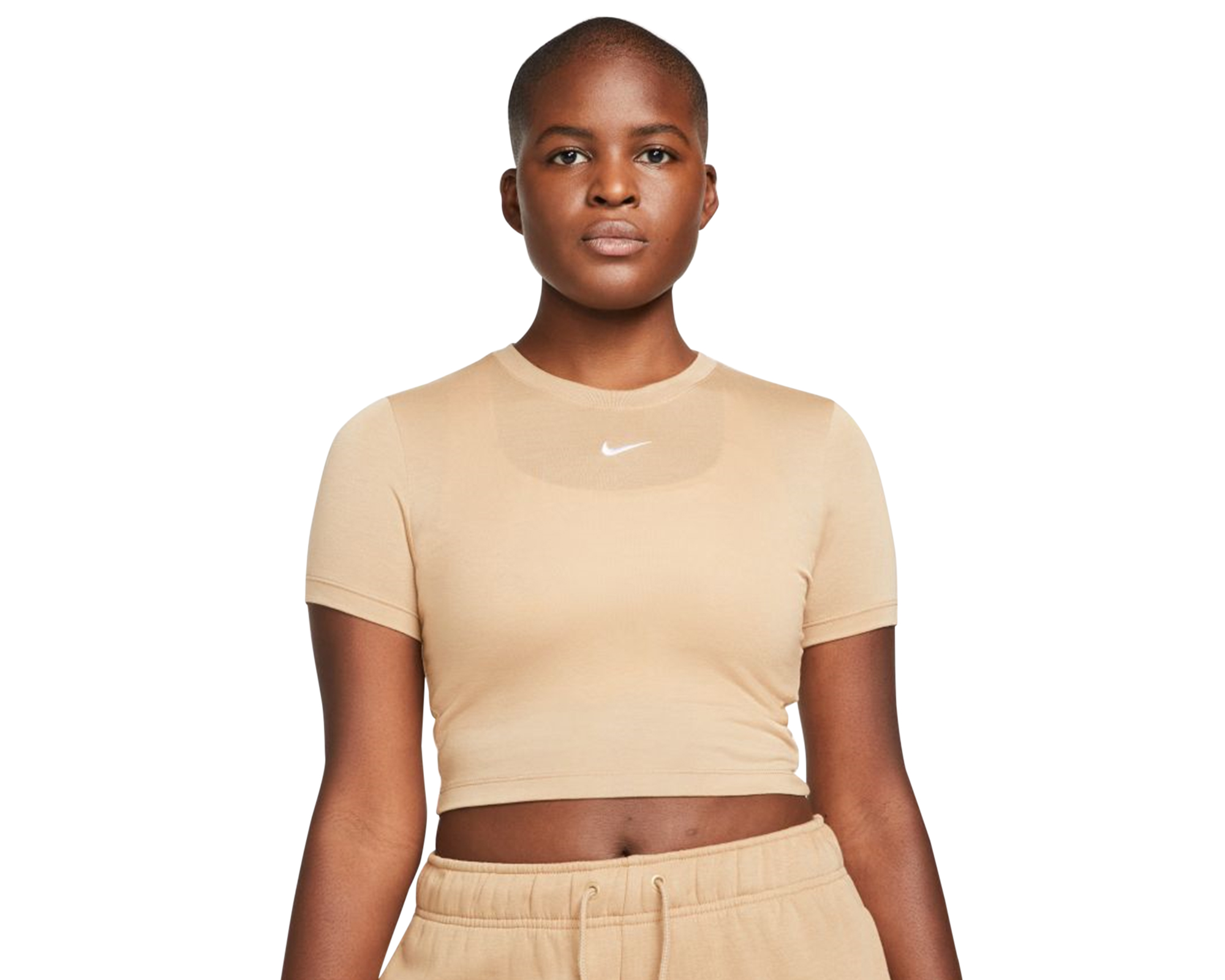 Nike W Nsw Essntl Tee Slim Crp Lbr Kadın Günlük Tişört DD1328-200 Krem