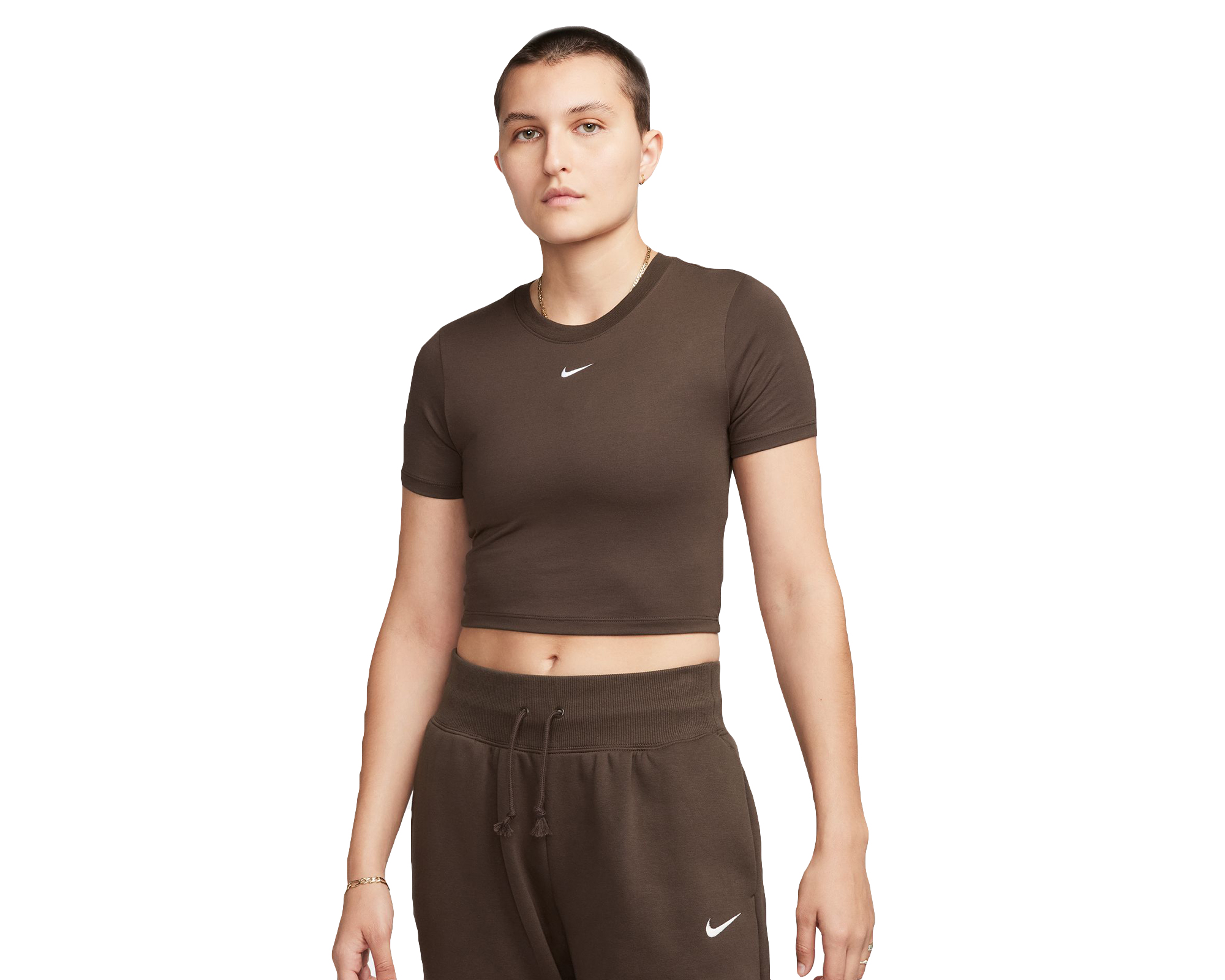 Nike W Nsw Essntl Slm Crp Kadın Dar Kesim Günlük Tişört FB2873-237 Kahverengi
