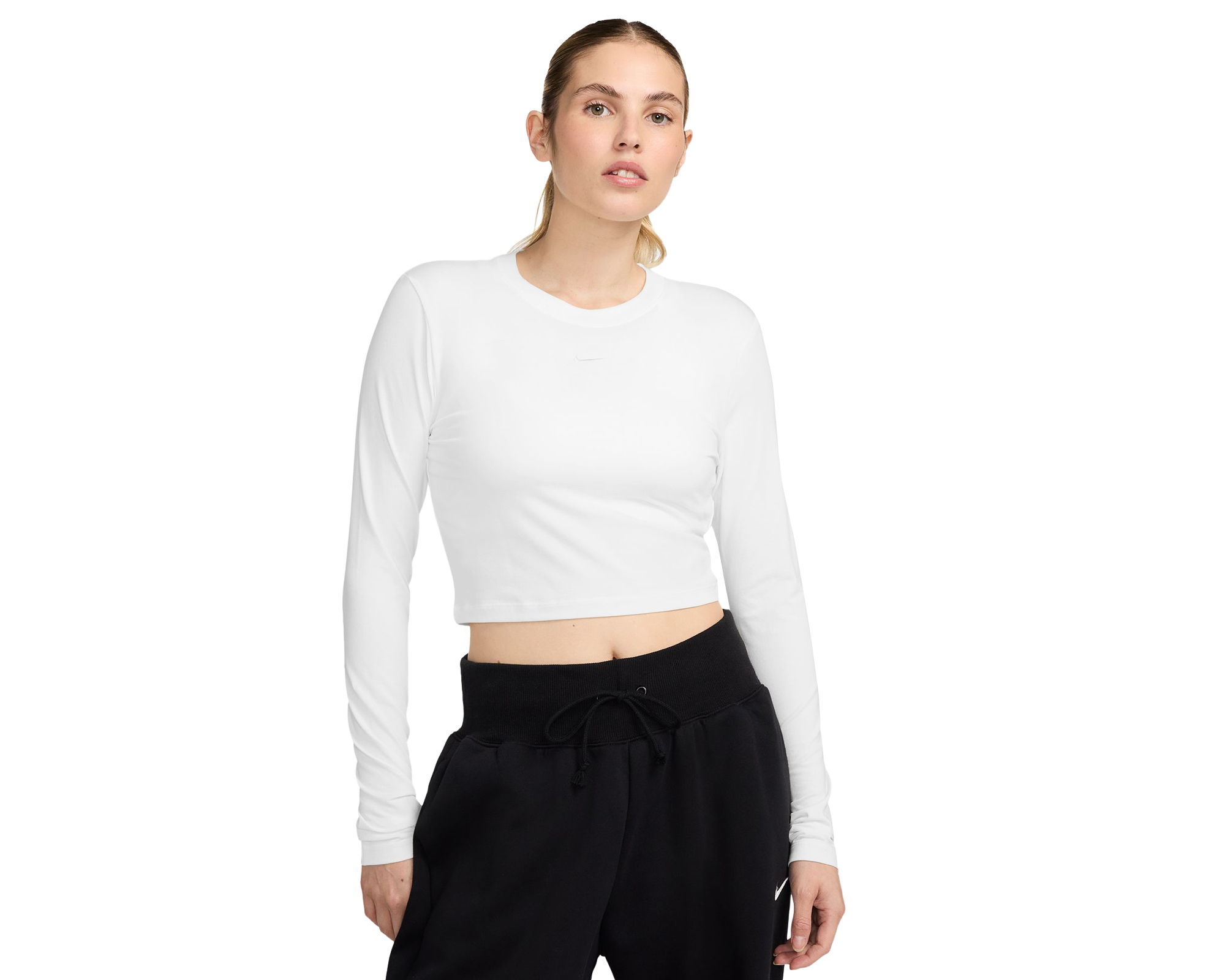Nike Sportswear Chill Knit Kadın Uzun Kollu Crop Tişört HF5322-100 Beyaz