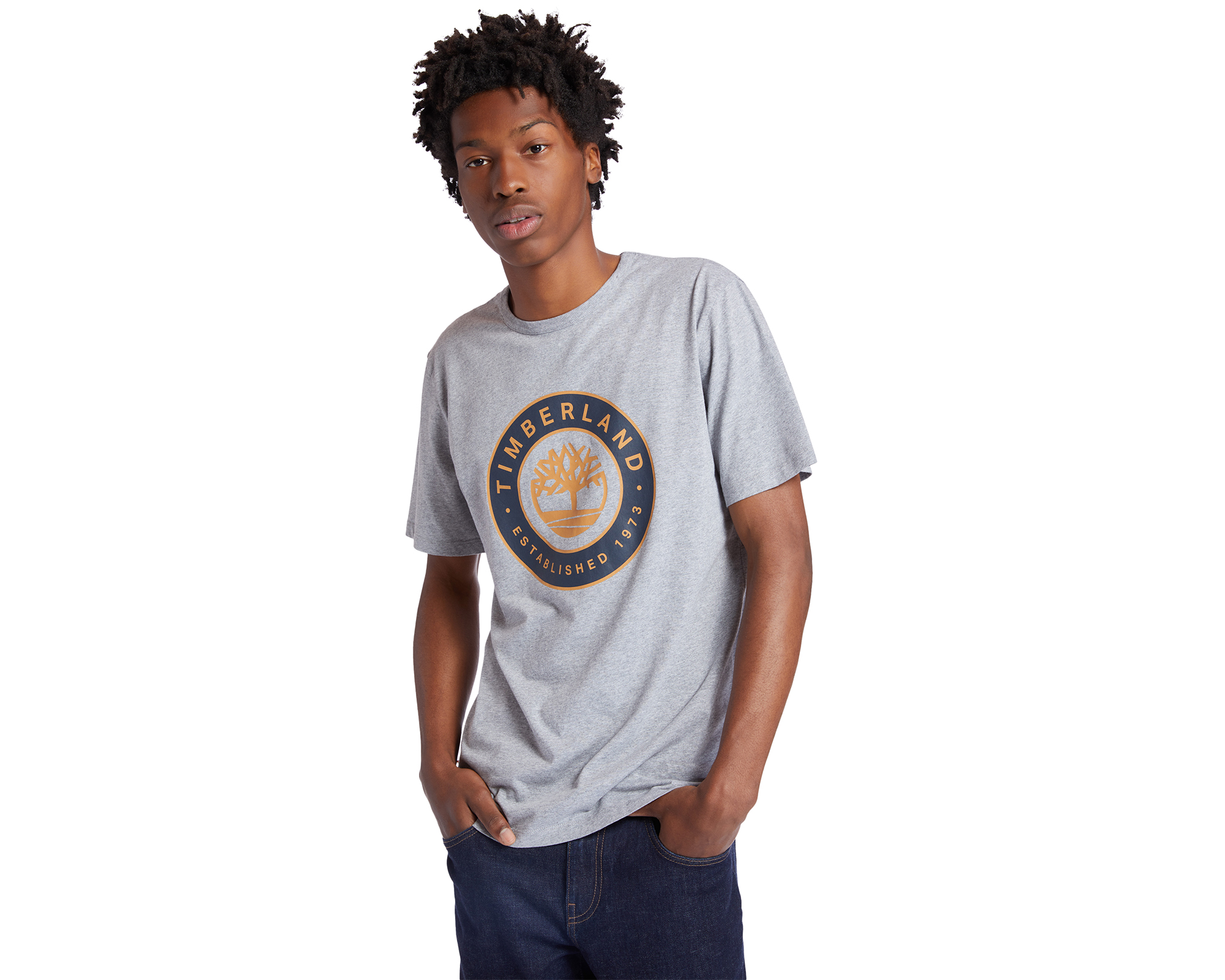 Timberland Little Cold River Tree Logo Tee Erkek Günlük Tişört TB0A2CKE0521 Gri