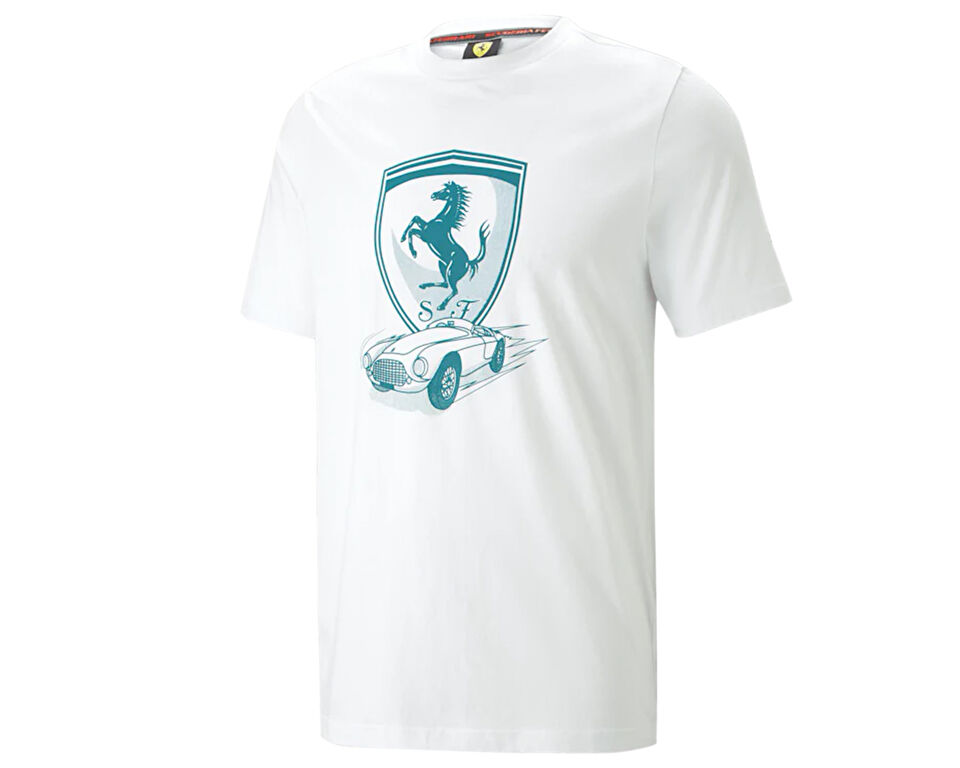 Puma Ferrari Race Big Shield Tee Erkek Günlük Tişört 53818404 Beyaz