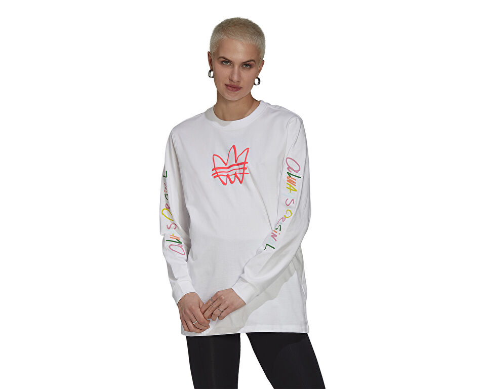 adidas Graphic Ls Tee Kadın Günlük Tişört HN6339 Beyaz