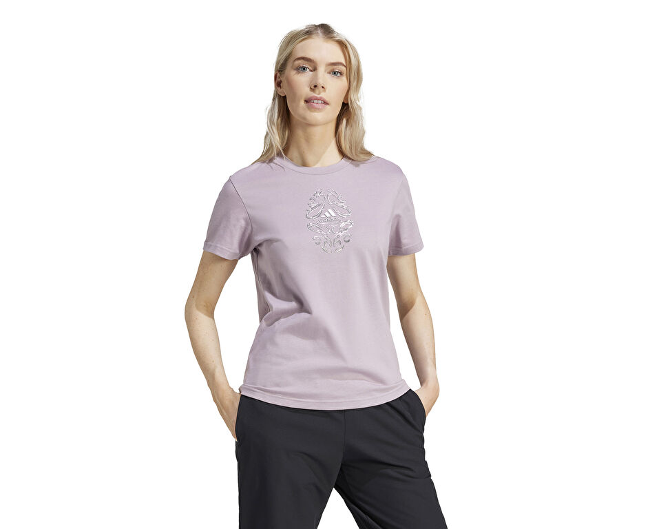 adidas W Metallic Tee Kadın Günlük Tişört IN6449 Mor
